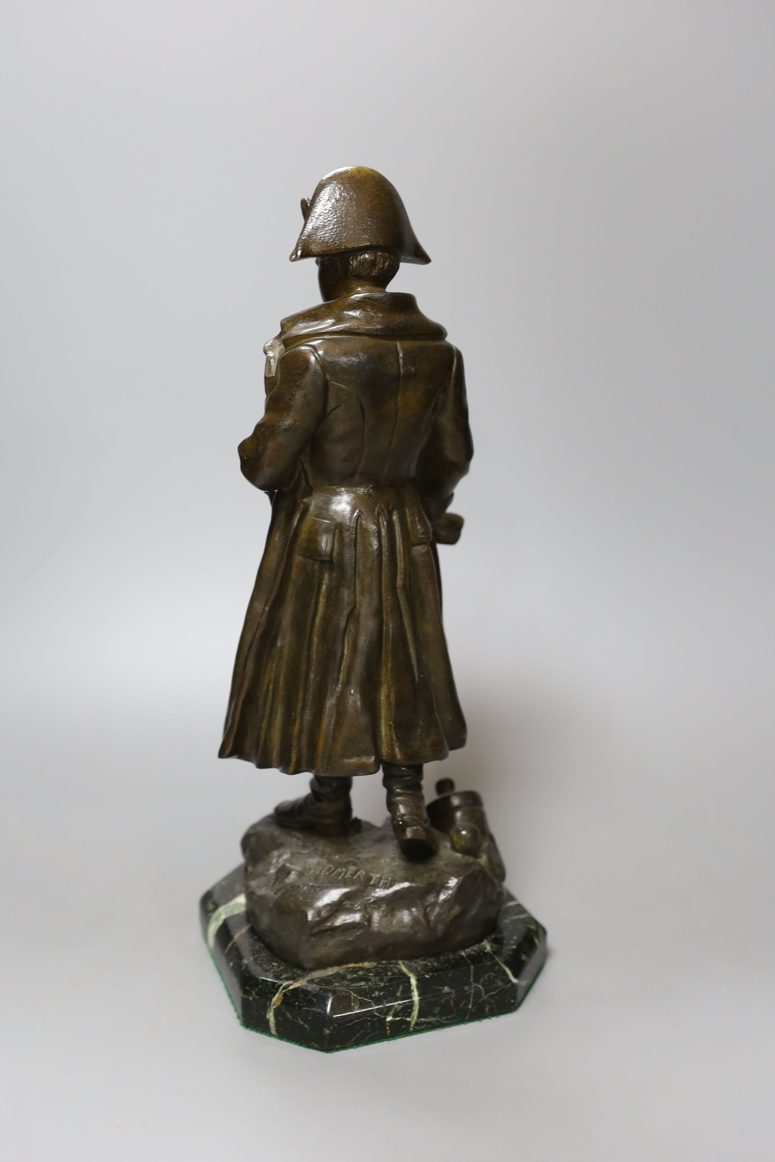 Georges Ometh (1895-1925) A bronze figure of Napoleon, on marble plinth, 32cm